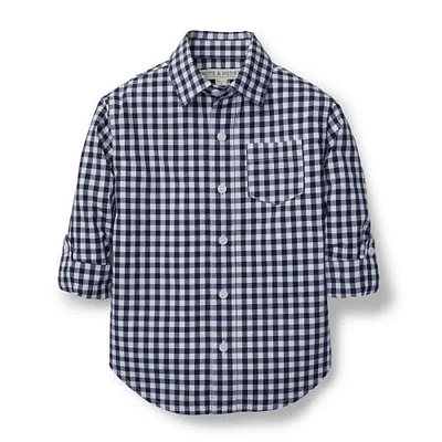 Hope & Henry Boys' Organic Poplin Button Down Shirt, Kids Navy Gingham at Nordstrom,