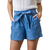 Hope & Henry Womens' Organic Cotton Cinched Waist Short in Blue Chambray at Nordstrom