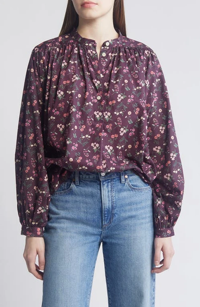 Liberty London Boho Floral Cotton Button-Up Shirt in Aubergine at Nordstrom, Size Large