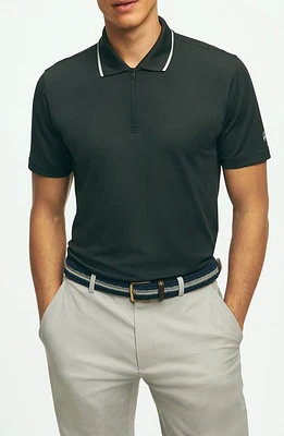 Brooks Brothers Tipped Piqué Performance Zip Golf Polo Caviar at Nordstrom,