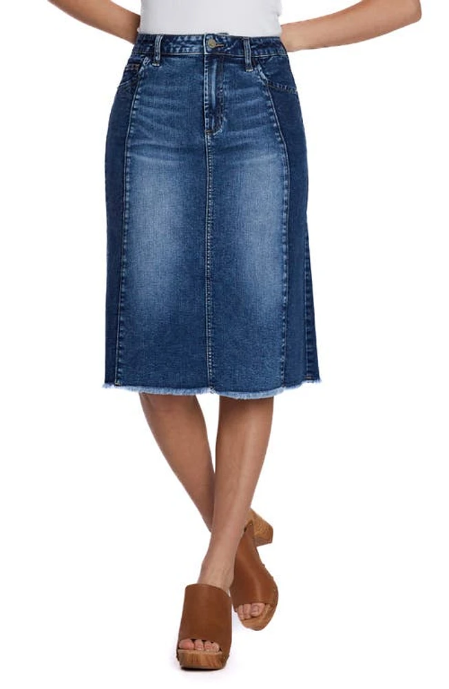 Wash Lab Denim Two-Tone Raw Hem Skirt Blue Combo at Nordstrom,