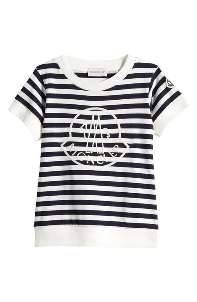 Moncler Embroidered Logo Stripe Cotton T-Shirt Navy at Nordstrom,