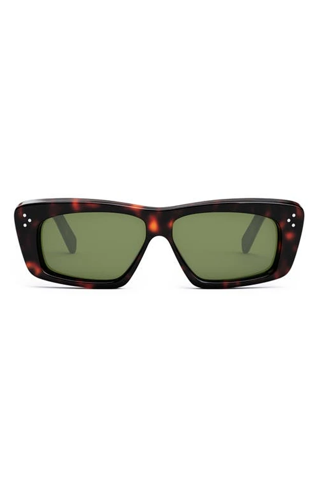 CELINE Bold 3 Dots 57mm Rectangular Sunglasses in Dark Havana /Green at Nordstrom