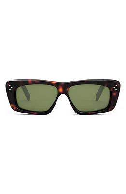 CELINE Bold 3 Dots 57mm Rectangular Sunglasses in Dark Havana /Green at Nordstrom