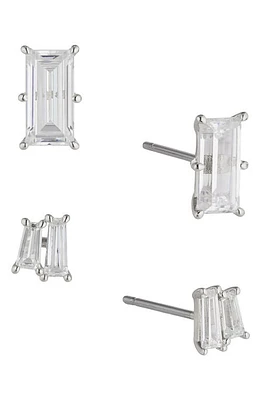 Nadri Chateau Set of 4 Baguette Cubic Zirconia Earrings in Rhodium at Nordstrom