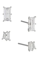 Nadri Chateau Set of 4 Baguette Cubic Zirconia Earrings in Rhodium at Nordstrom