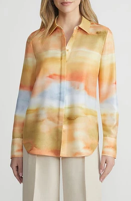 Lafayette 148 New York Scottie Silk Button-Up Shirt Straw Multi at Nordstrom,