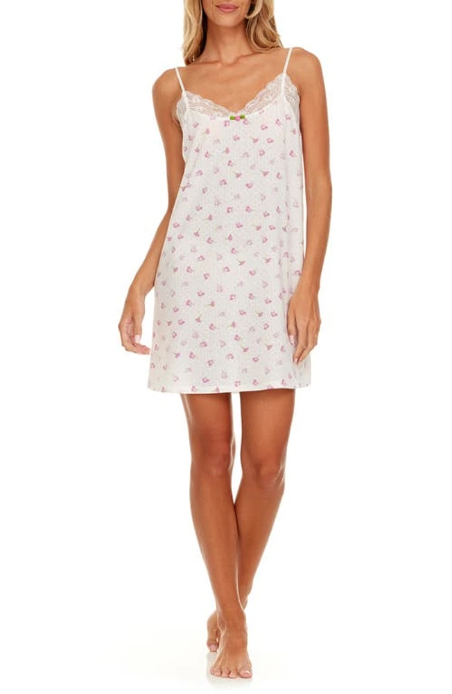 Flora Nikrooz Brittany Floral Pointelle Knit Chemise Ivory at Nordstrom,