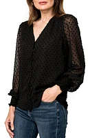 GIBSONLOOK Pin Dot Smocked Detail V-Neck Blouse at Nordstrom,