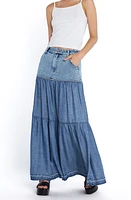 Wash Lab Denim Contrast Tiered Maxi Skirt at Nordstrom,