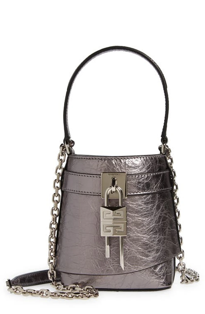 Givenchy Micro Shark Lock Lambskin Leather Bucket Bag in Silvery Grey at Nordstrom