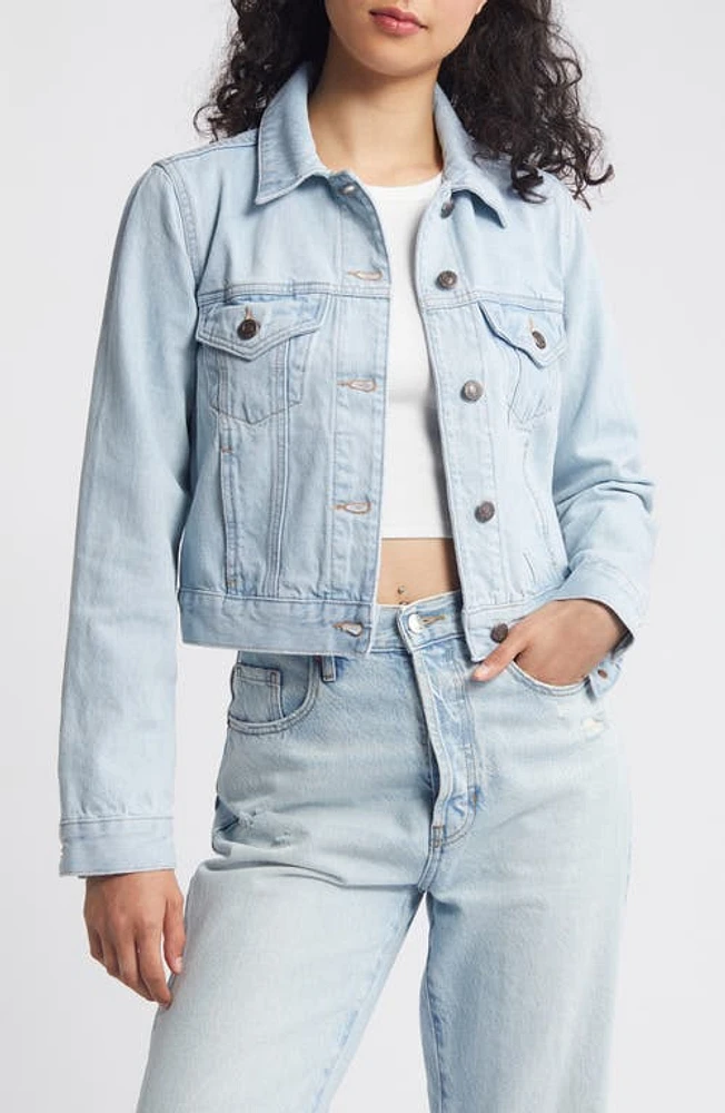 Topshop Tilda Crop Denim Jacket Light Blue at Nordstrom, Us