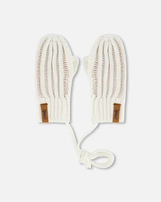 Deux Par Deux Baby Unisex Knit Mittens With Cord Off White at Nordstrom