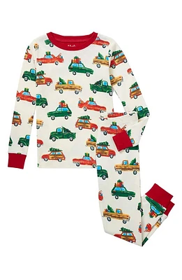 Hatley Kids' Holiday Cars Fitted Two Piece Pajamas in Natural at Nordstrom, Size 4