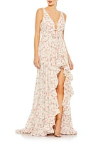 Mac Duggal Floral Print Sleeveless Ruffle Gown Pink Multi at Nordstrom,