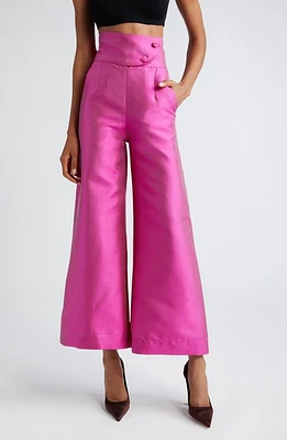 HOUSE OF AAMA Berry High Waist Silk Dupioni Wide Leg Pants Raspberry at Nordstrom,