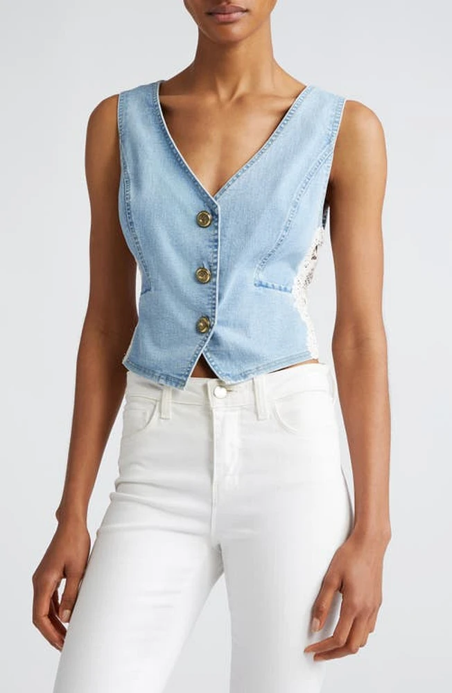 Ramy Brook Ellis Lace Panel Denim Vest Light Wash at Nordstrom,