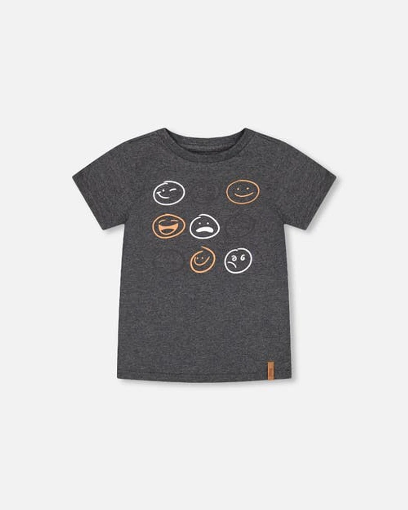 Deux Par Deux Boy's T-Shirt With Print Dark Grey at Nordstrom, Size 7