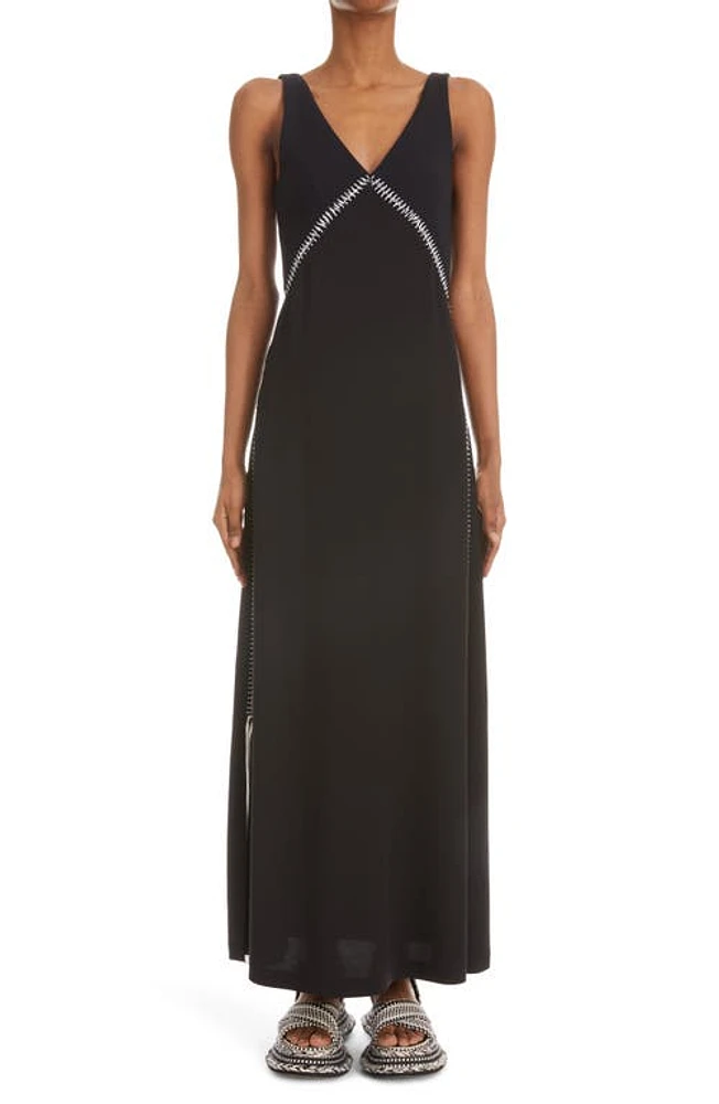 Chloé Embroidered Wool Crepe Maxi Dress in Black at Nordstrom, Size 4 Us