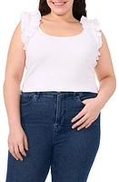 CeCe Mixed Media Stretch Cotton Top at Nordstrom,