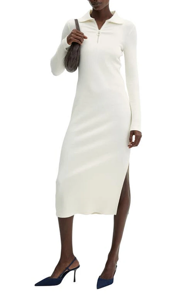 MANGO Quarter Zip Long Sleeve Sweater Dress in Ecru at Nordstrom, Size 8