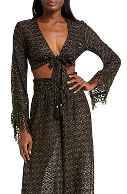 Ramy Brook Elvira Lace Metallic Cover-Up Top Black Zigzag at Nordstrom,