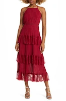 Lulus Came for Cocktails Pleated Lace Midi Dress Wine Red at Nordstrom,