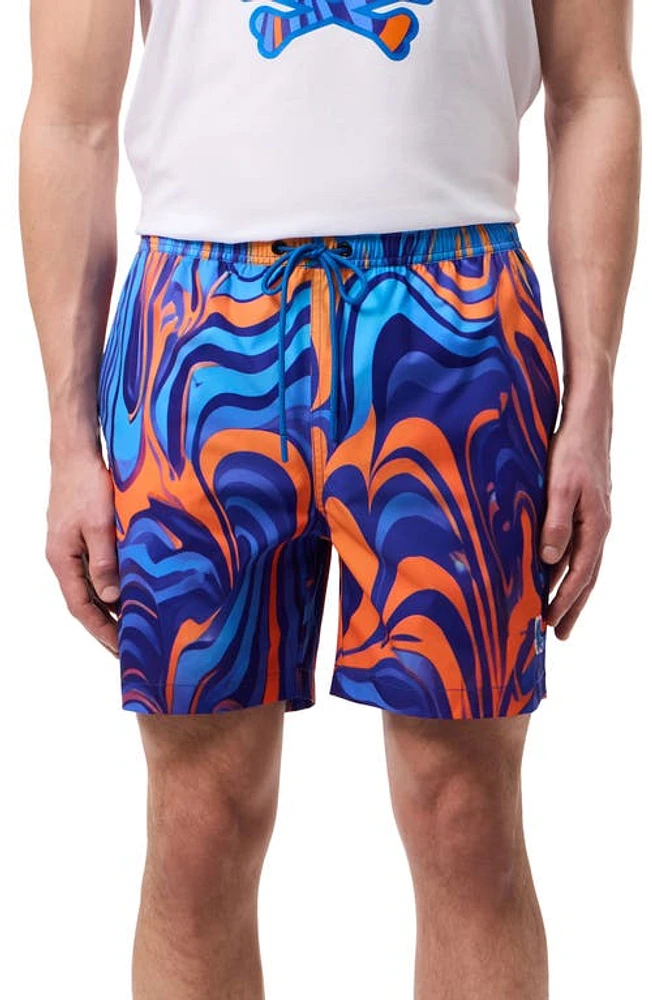 Psycho Bunny Nevada Print Swim Trunks Bright Royal at Nordstrom,