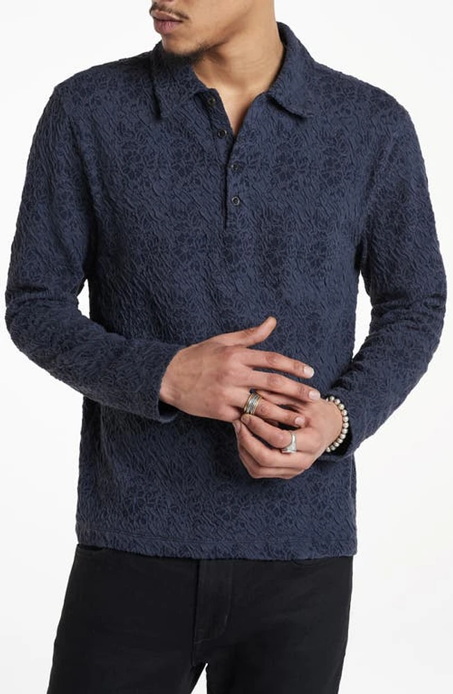 John Varvatos Newport Floral Lace Jacquard Long Sleeve Polo Marine at Nordstrom,