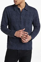 John Varvatos Newport Floral Lace Jacquard Long Sleeve Polo Marine at Nordstrom,