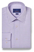 David Donahue Trim Fit Dobby Microcheck Dress Shirt in Lilac at Nordstrom, Size