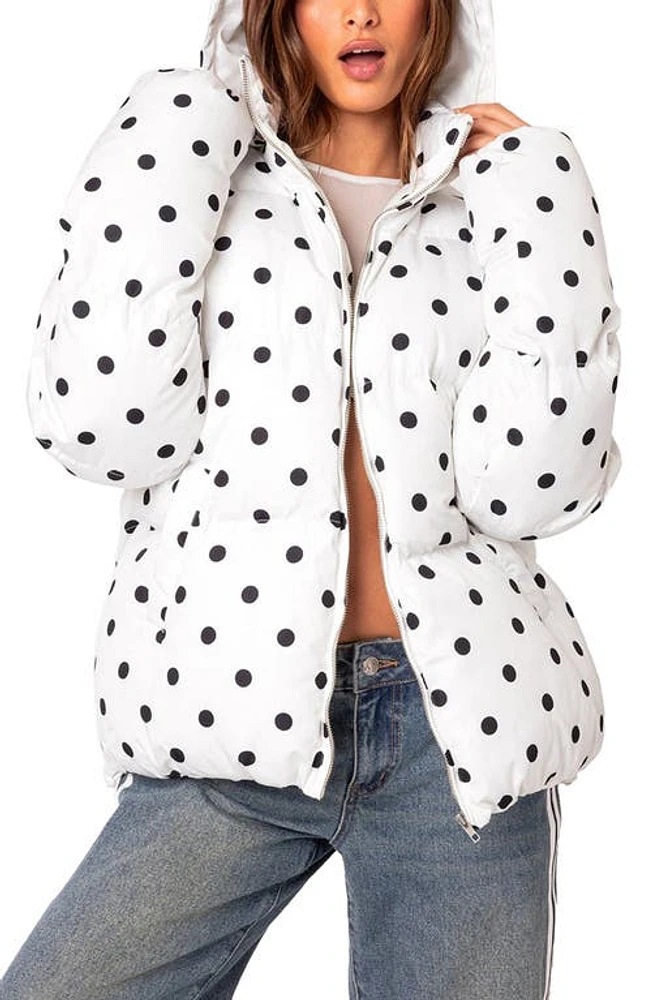 EDIKTED Marcey Polka Dot Puffer Jacket White-And-Black at Nordstrom,