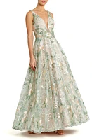 Mac Duggal Floral Embroidery A-Line Gown Cream Multi at Nordstrom,