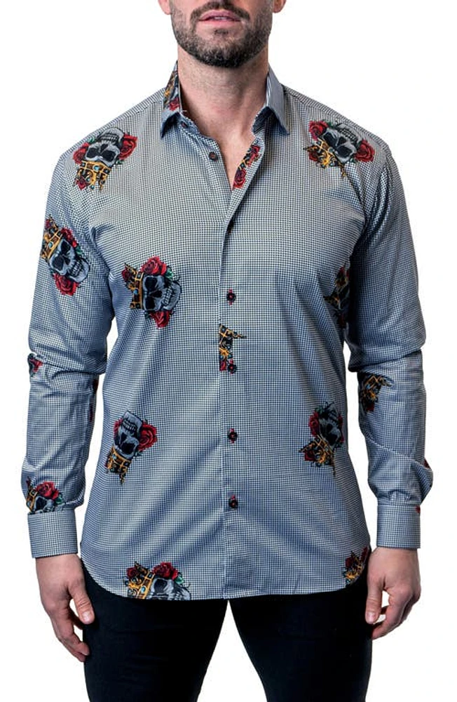 Maceoo Fibonacci Skull King Grey Button-Up Shirt at Nordstrom,