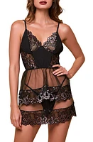 Hauty Embroidered Mesh Babydoll Chemise Fuchsia-Black at Nordstrom,