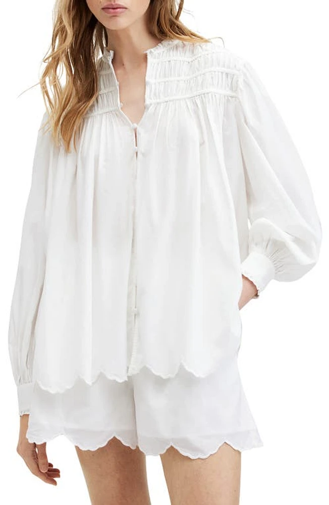 AllSaints Ettie Scalloped Hem Shirt Off White at Nordstrom, Us