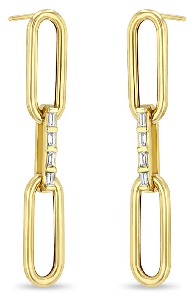 Zoë Chicco Large Paperclip Chain with Baguette Diamond Link Drop Earrings in 14K Yellow Gold at Nordstrom