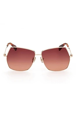 Max Mara 61mm Geometric Sunglasses in Shiny Gold Brown Orange at Nordstrom