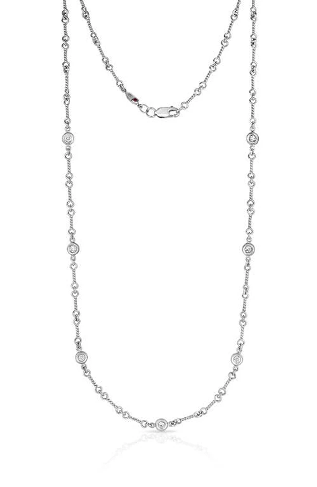 Roberto Coin Dogbone Diamond Station Necklace in White Gold at Nordstrom, Size 16