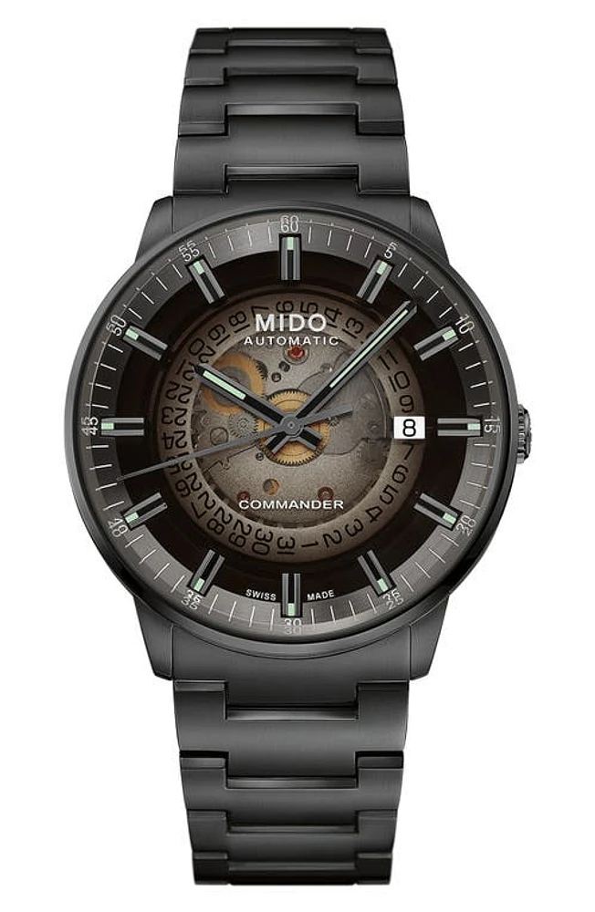 MIDO Commander Gradient Skeletal Automatic Bracelet Watch, 40mm in Silver/Black at Nordstrom