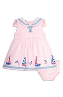 JOJO MAMAN BEBE Boat Appliqué Sailor Seersucker Dress in Pink at Nordstrom, Size 18-24M