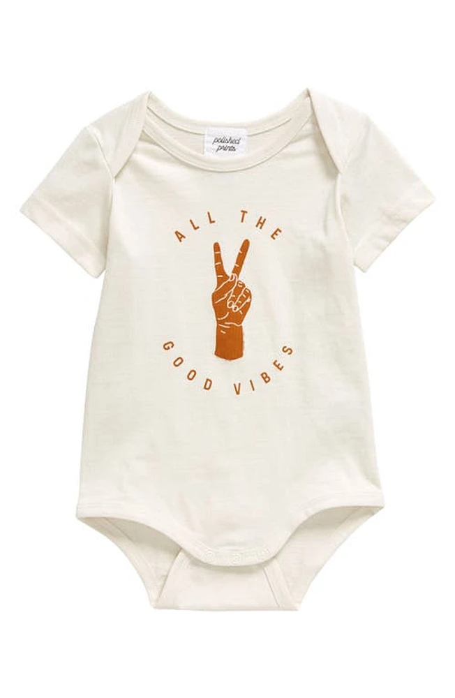 POLISHED PRINTS All the Good Vibes Organic Cotton Bodysuit in Eggnog at Nordstrom, Size 18M