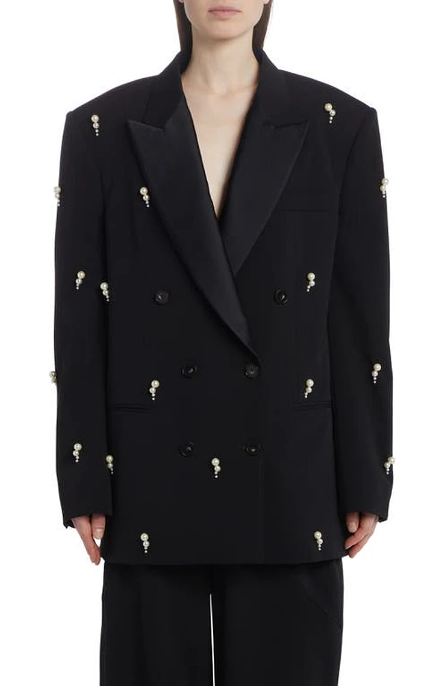 Stella McCartney Imitation Pearl Detail Stretch Wool Jacket Black at Nordstrom, Us