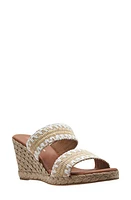 André Assous Nolita Raffia Wedge Slide Sandal Beige /White Fabric at Nordstrom,