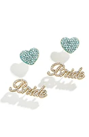 BaubleBar Bride & Heart Stud Earring Set in Blue Multi at Nordstrom