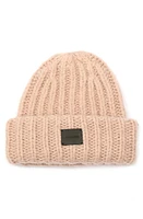 AllSaints Logo Patch Wool Blend Beanie in Blush at Nordstrom