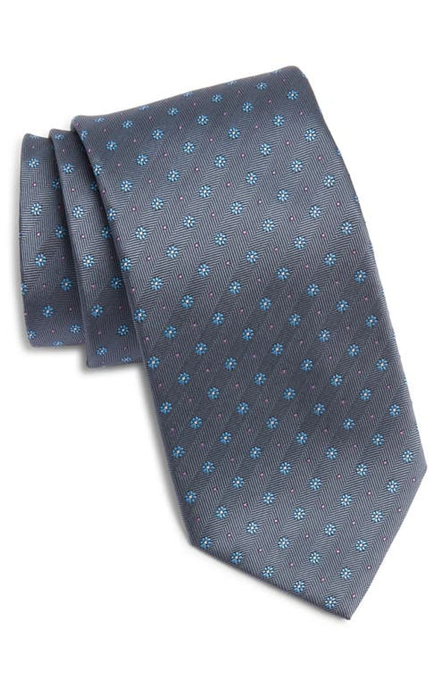 David Donahue Neat Floral Silk Tie in Charcoal at Nordstrom