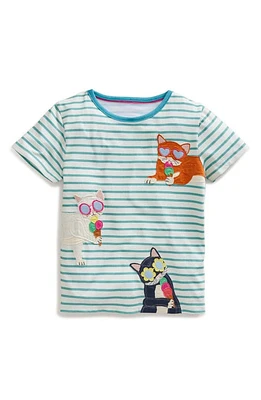 Mini Boden Kids' Appliqué T-Shirt Ivory/Blue Ice Cream Cat at Nordstrom,