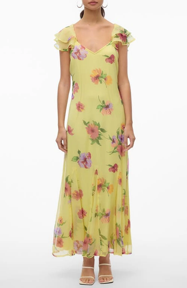 VERO MODA Smilla Floral Print Ruffle Dress Mellow Green Aop Sil at Nordstrom,