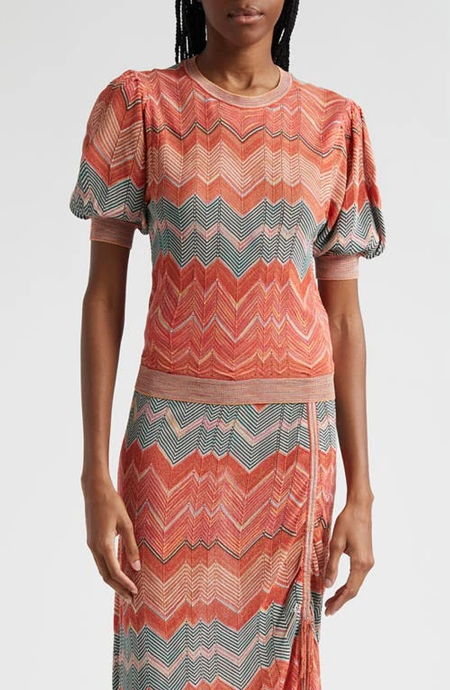 Ulla Johnson Priscilla Chevron Puff Sleeve Knit Crop Top Sunrise at Nordstrom,